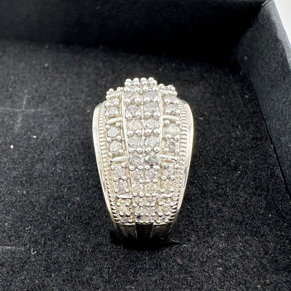 Brilliant 1.00 Ct Natural Diamond Multi-Row Designer Ring - Size 7.75 - Sterling - Picture 15 of 16